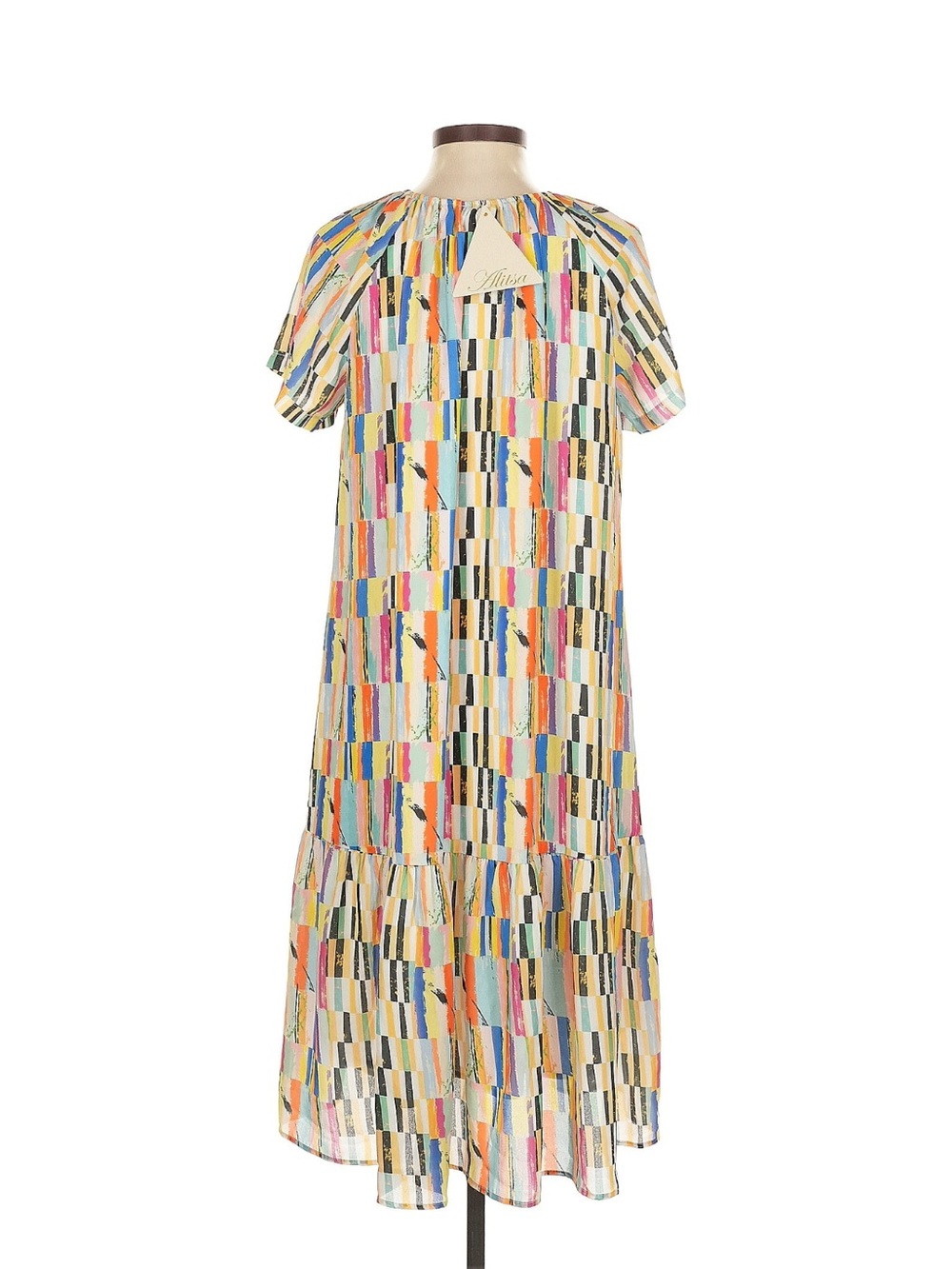Cream Multicolor Geometric Tiered Maxi Dress